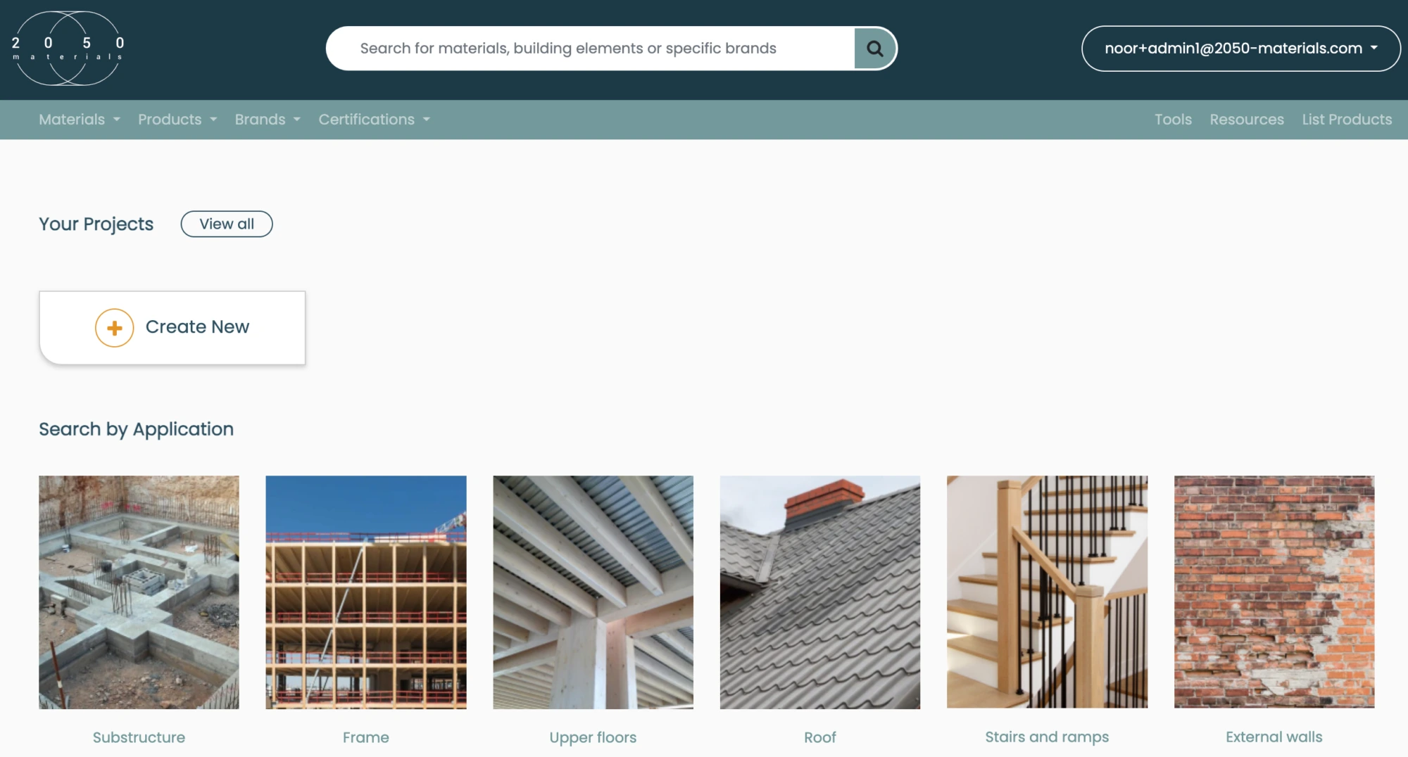 Screenshot of the 2050 Materials platform interface