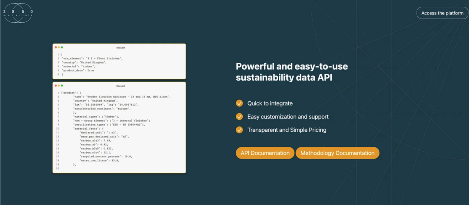 API Platform by 2050 Materials - Revolutionizing Access to Sustainable Construction Data Solutions