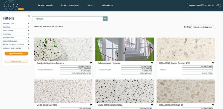 Terrazzo Flooring on the 2050 Materials App: Sustainable Design Solutions at Your Fingertips