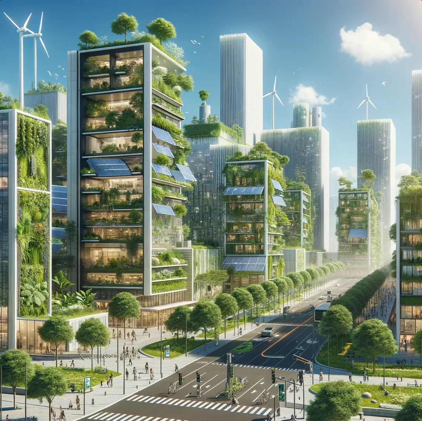 Sustainable Environment - Image depicting green landscapes, renewable energy sources, and eco-friendly practices.
