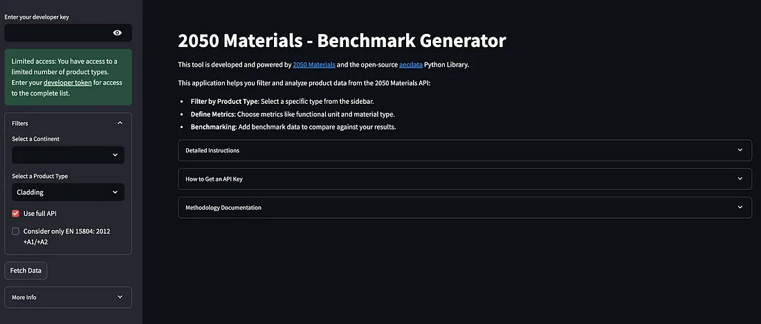 2050 Materials Benchmark Generator tool for sustainable construction