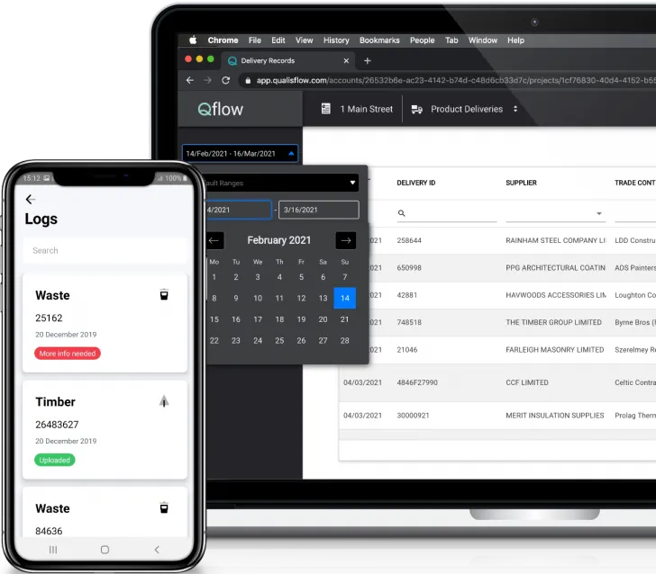 Qflow ensuring materials deliveries and waste transfer notes meet project-specific requirements