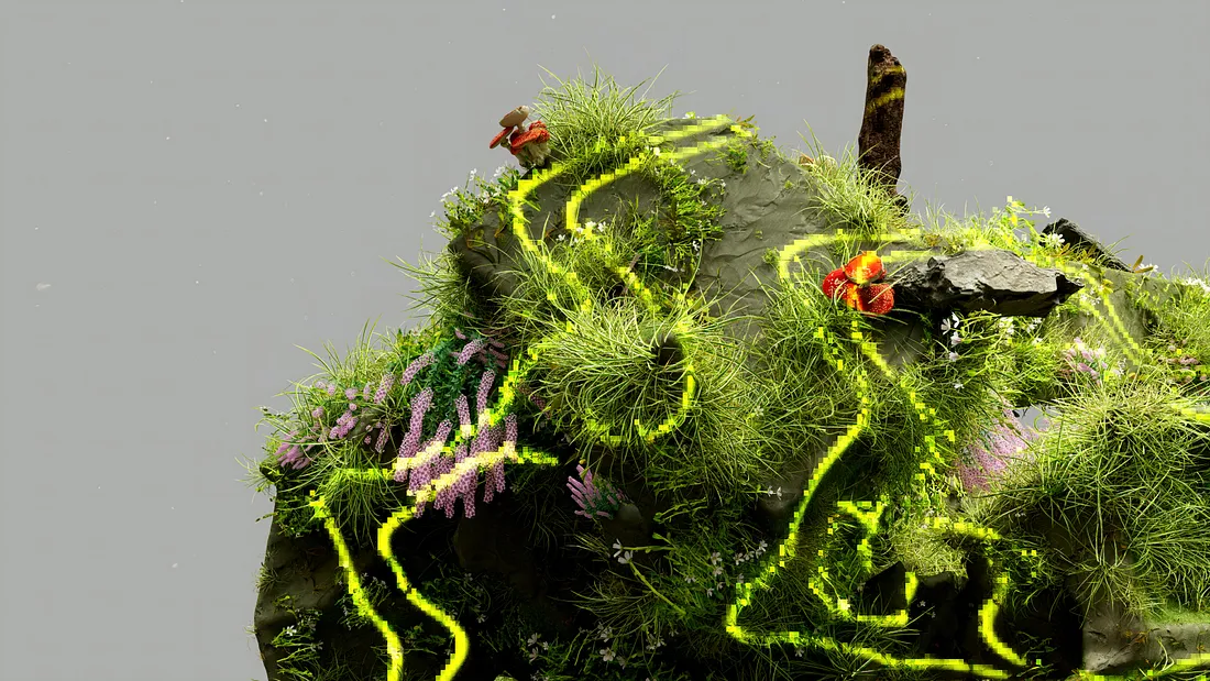 Colorful ecosystem showcasing diverse species of plants, animals, and insects in a lush natural habitat.