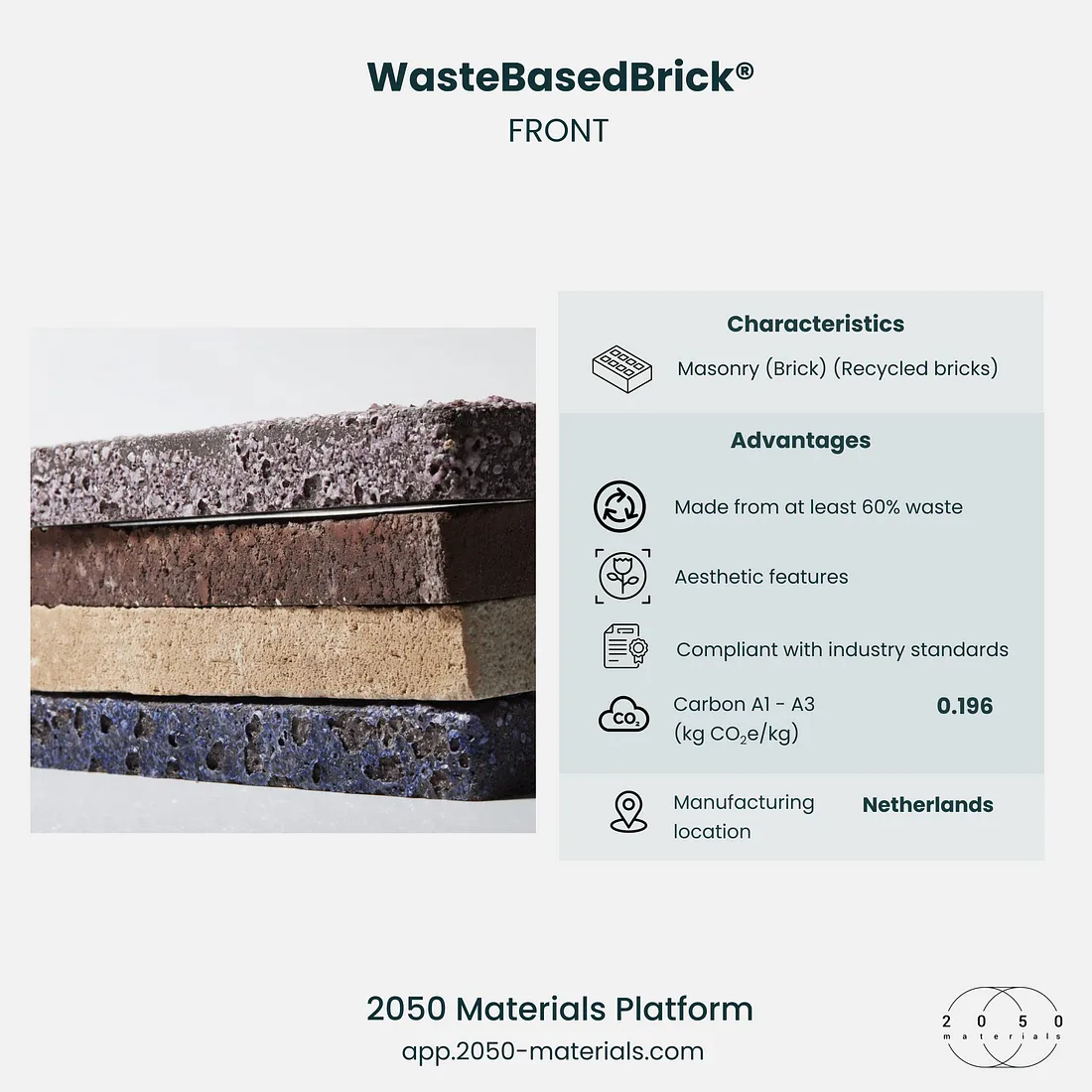 FRONT’s WasteBasedBricks made from at least 60% waste material