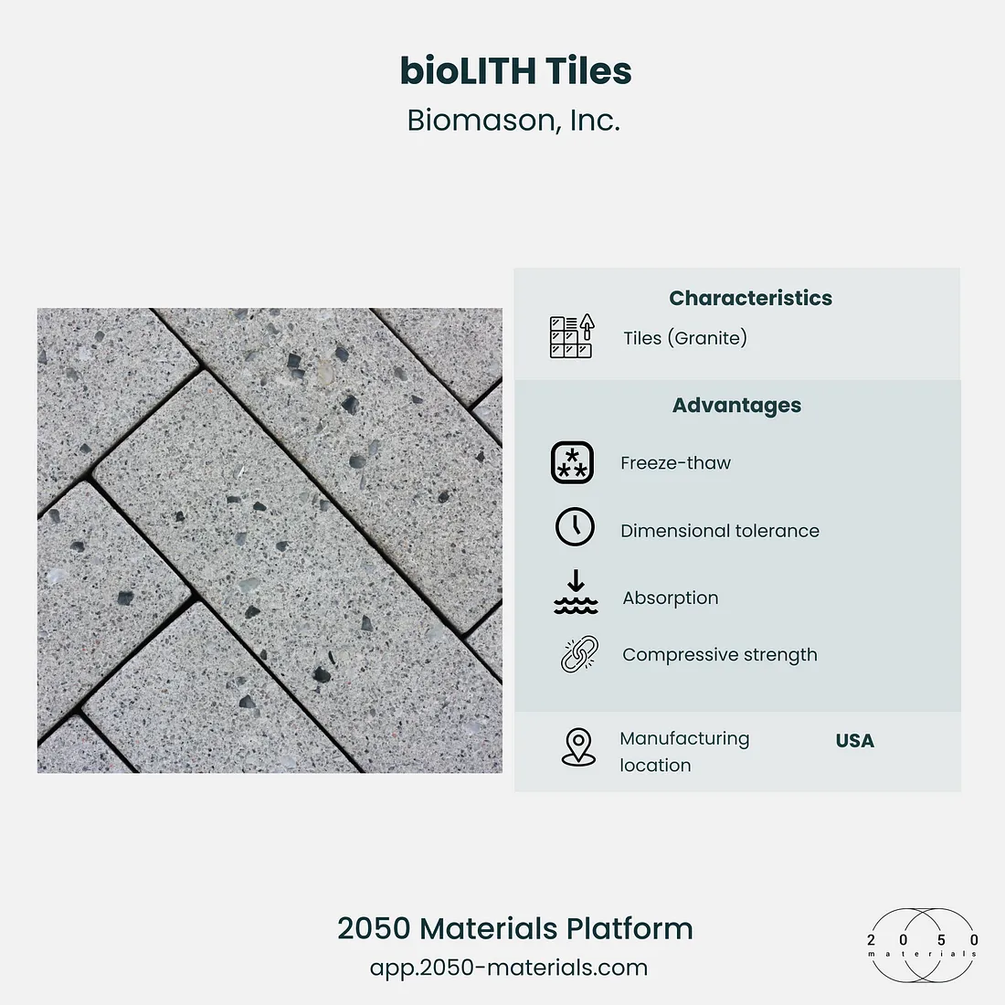 BioLITH Tiles showcased on the 2050 Materials Platform