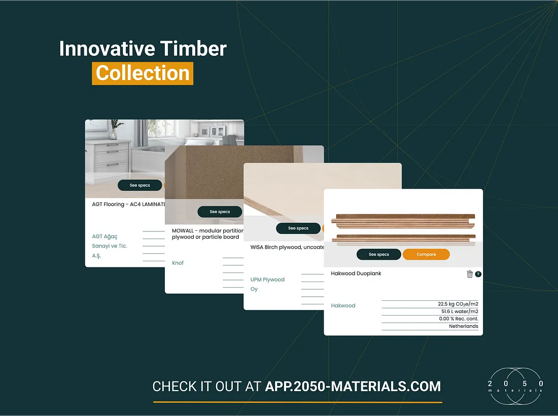 Visual of Timber Collection on the 2050 Materials platform