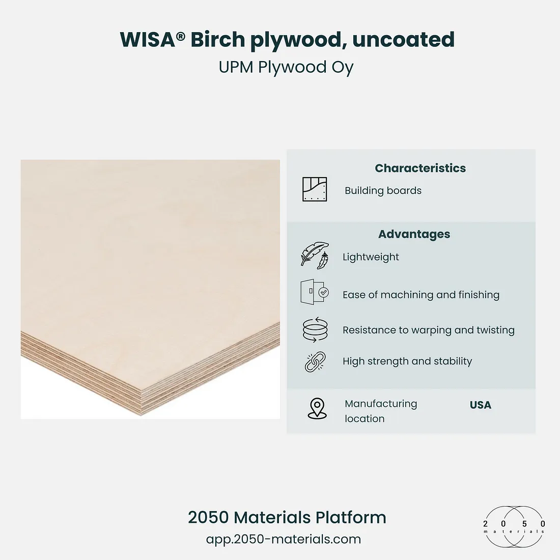 WISA® Birch Plywood on 2050 Materials Platform