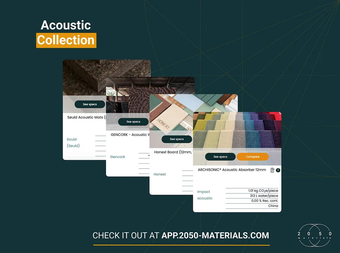 Acoustic Collection available on the 2050 Materials platform, featuring high-performance sound insulation and noise reduction solutions.