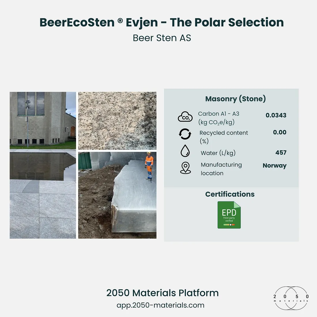 BeerEcoSten® Evjen by Beer Sten AS on 2050 Materials Platform