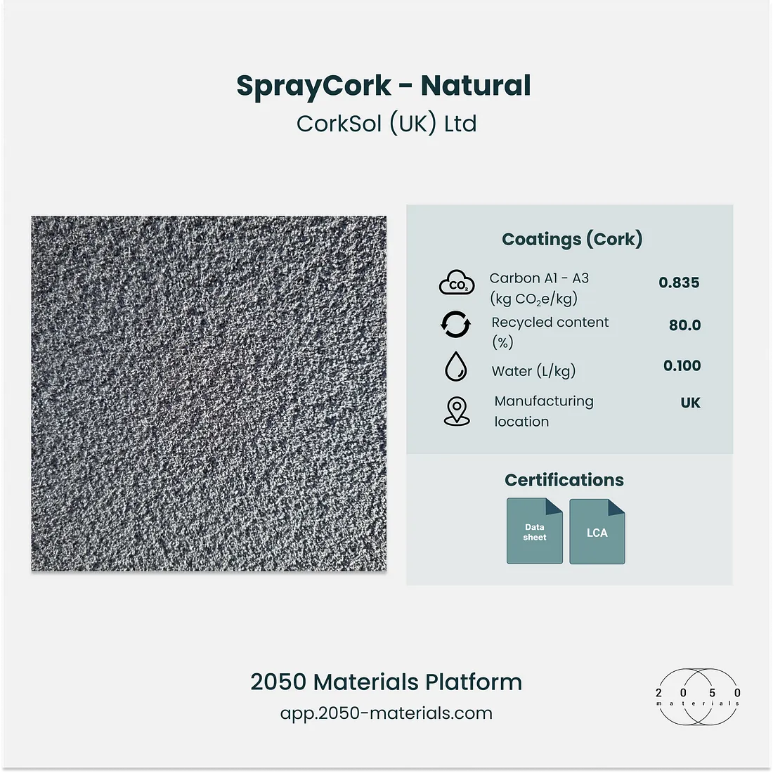 SprayCork — Natural featured on 2050 Materials Platform