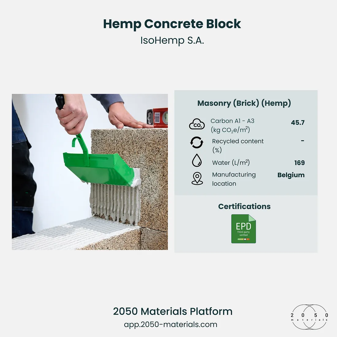 Hemp Concrete Block — PAL36 available on 2050 Materials platform