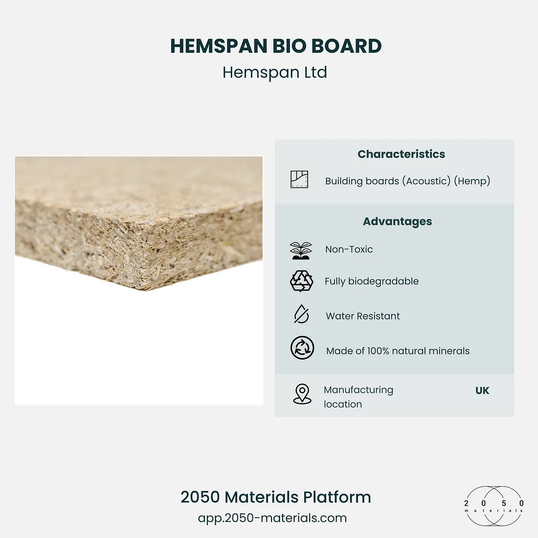 HEMSPAN BIO BOARD available on 2050 Materials platform for sustainable construction