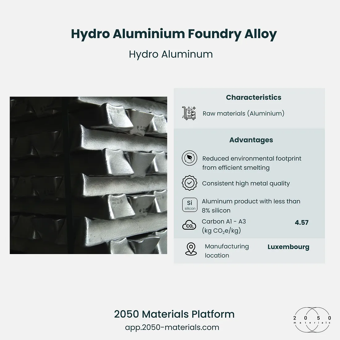 Hydro Aluminum’s foundry alloy, a primary aluminum product with less than 8% silicon, for sustainable applications.