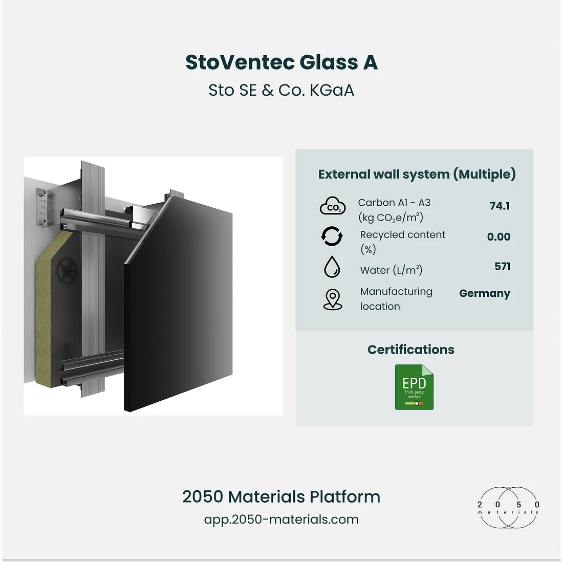 StoVentec Glass A facade cladding on 2050 Materials Platform