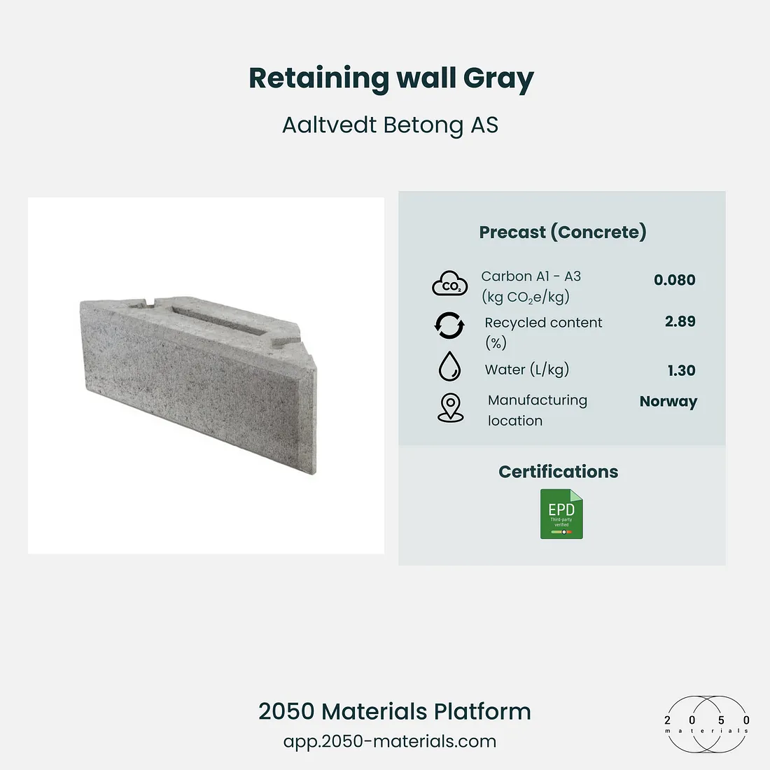 Aaltvedt Betong AS’s precast retaining wall.