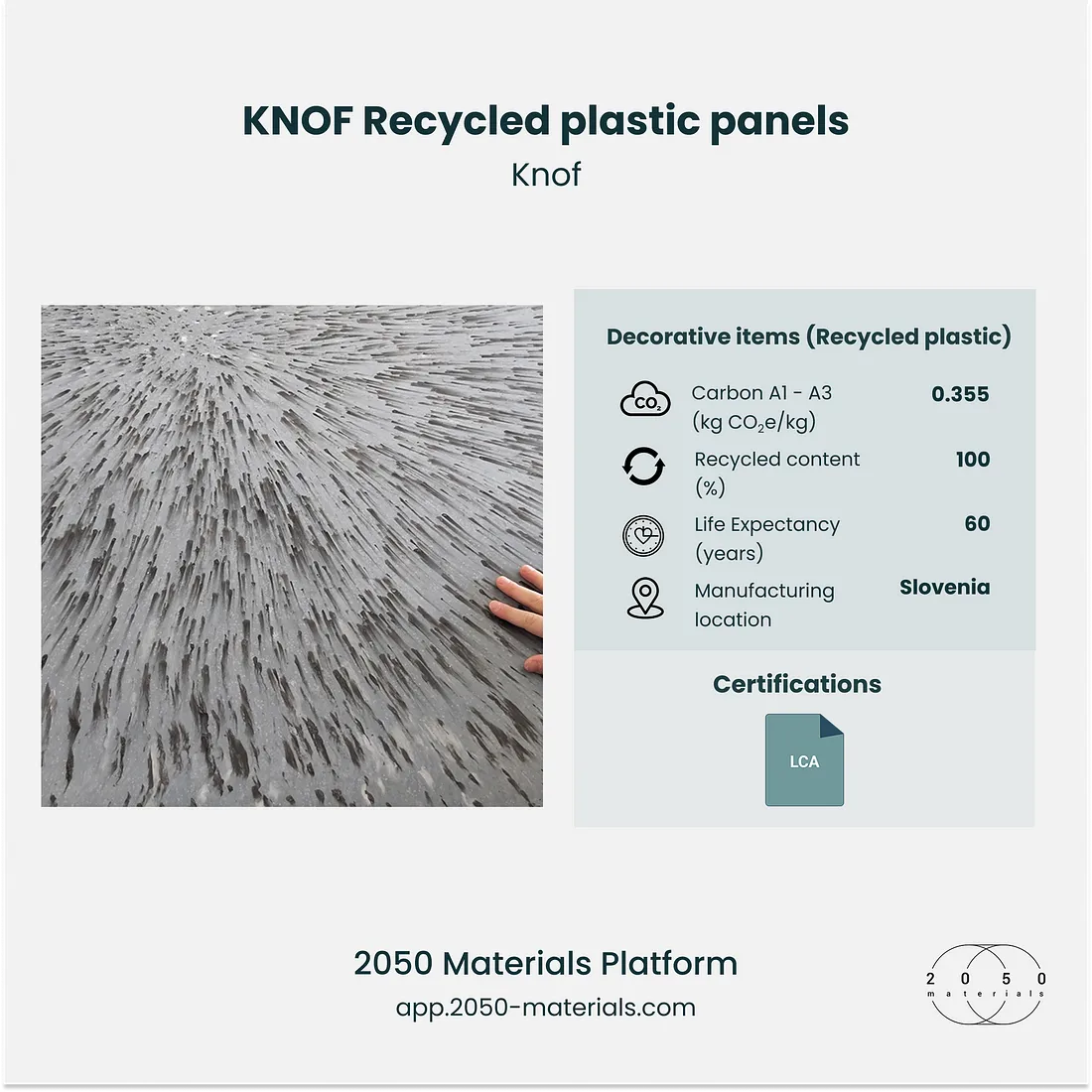 KNOF Recycled Plastic Panels available on the 2050 Materials Platform.