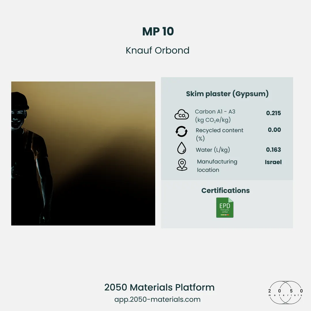 MP 10 gypsum plaster for walls and ceilings on 2050 Materials Platform