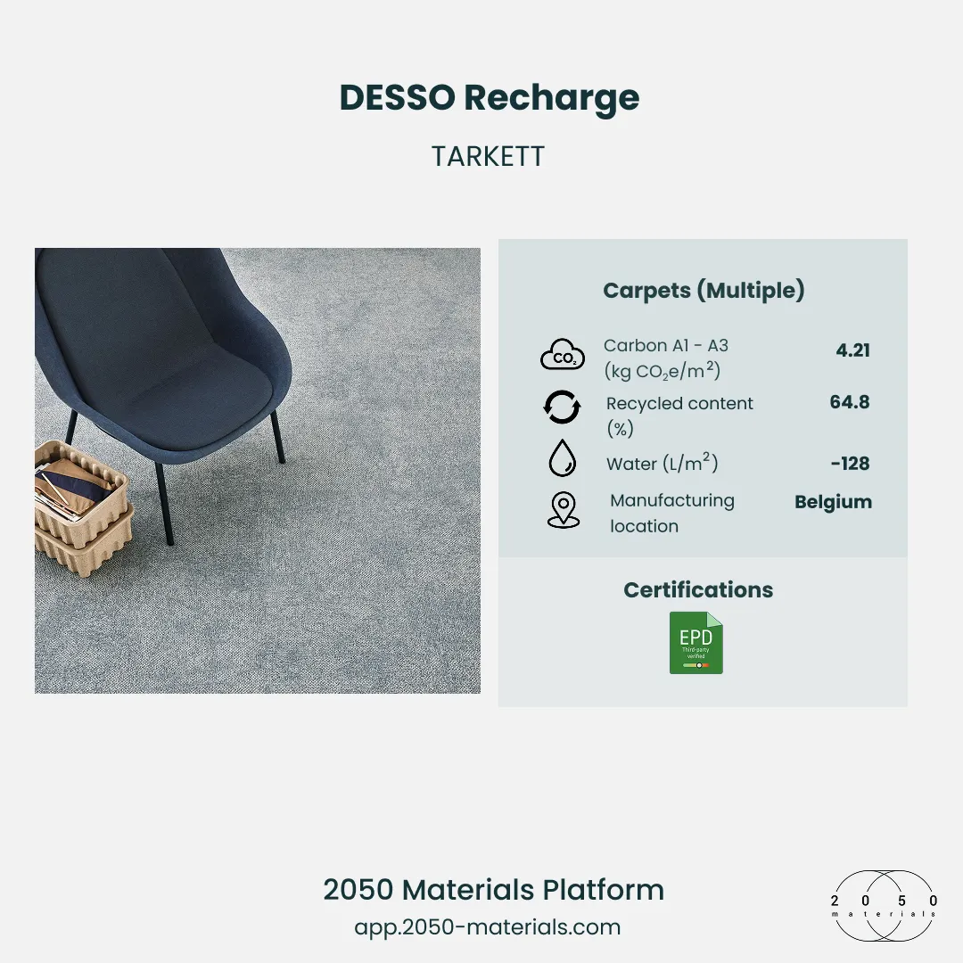 Desso Recharge carpet tile with circular design on 2050 Materials Platform