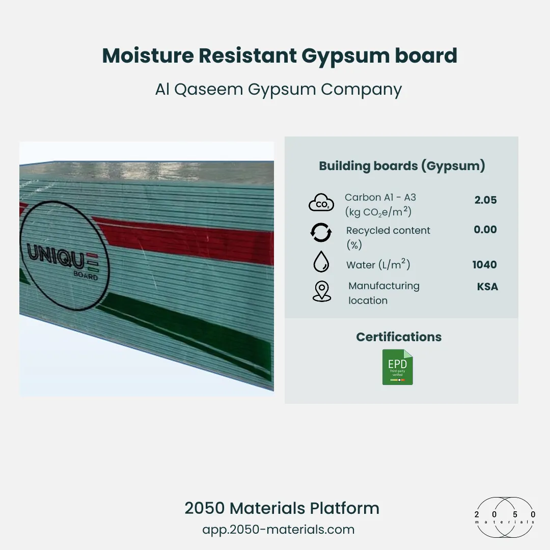 Moisture Resistant Gypsum Board for walls and ceilings on 2050 Materials Platform