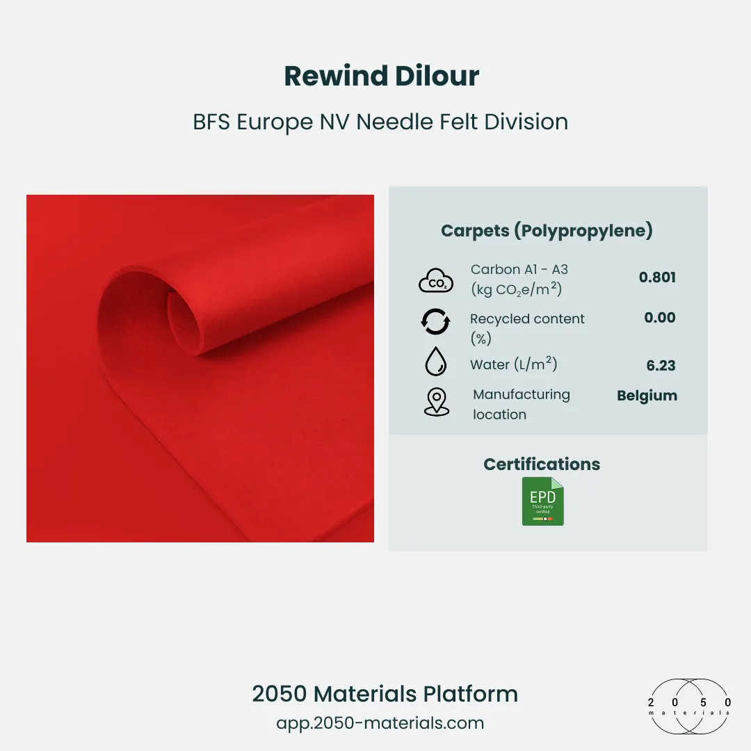 Rewind Dilour carpet made with recycled PET on 2050 Materials Platform