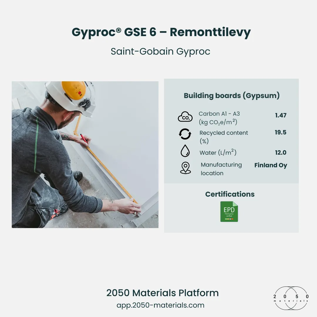 Gyproc® GSE 6 Remonttilevy gypsum board on 2050 Materials Platform