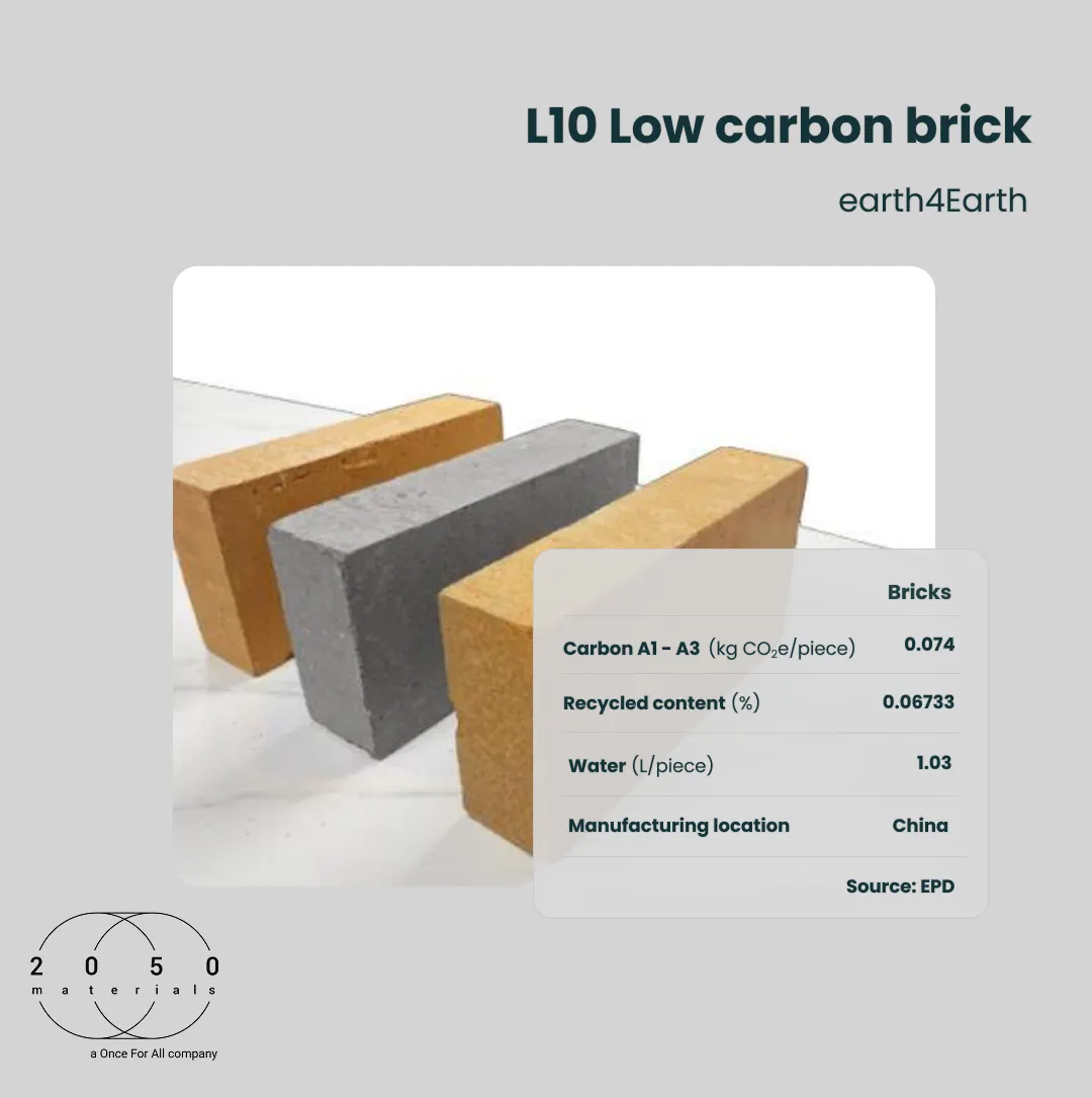 L10 low carbon brick with Environmental Product Declaration on the 2050 Materials platform