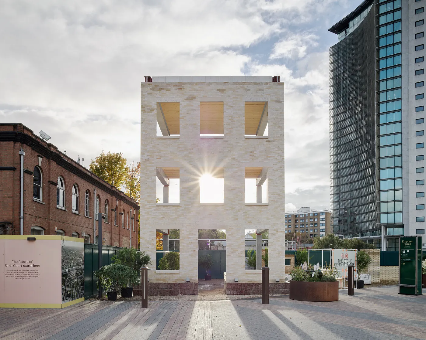 Stone Demonstrator installation showing structural stone construction at Empress Space, London