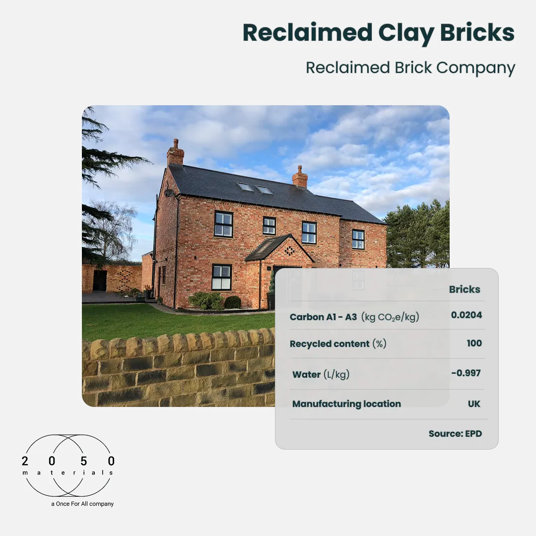 Reclaimed clay bricks with Environmental Product Declarations on the 2050 Materials platform