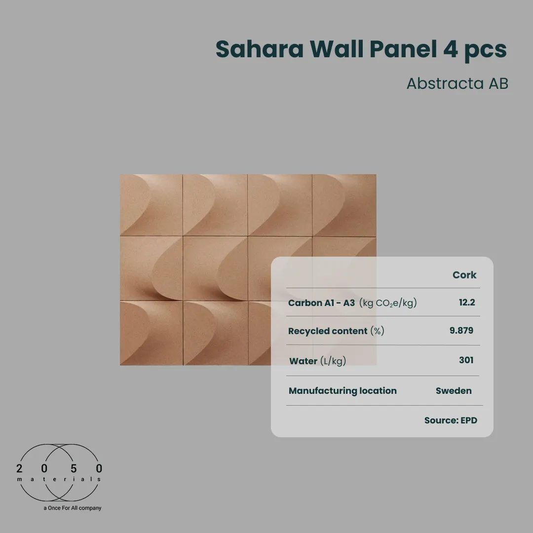 Alt Text: Sahara Wall Panel by Abstracta made from wine cork waste with verified environmental data on the 2050 Materials platform