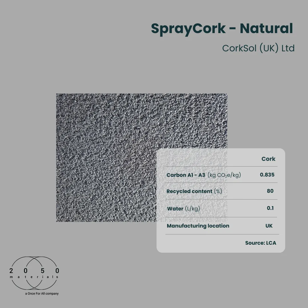SprayCork Natural sprayed cork coating by CorkSol with verified environmental data on the 2050 Materials platform