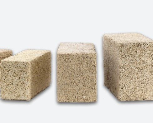 Three hempcrete insulation blocks of different thicknesses