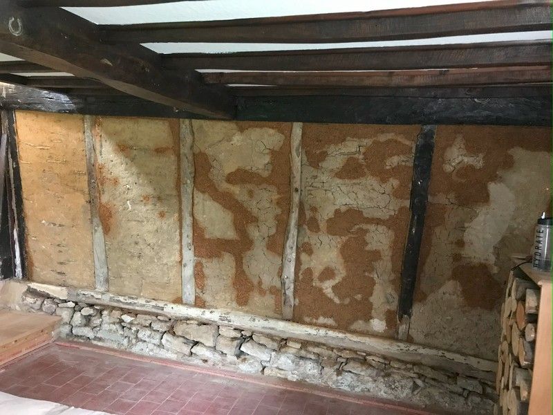 Hemp lime work inside a listed timber framed building at Padbury